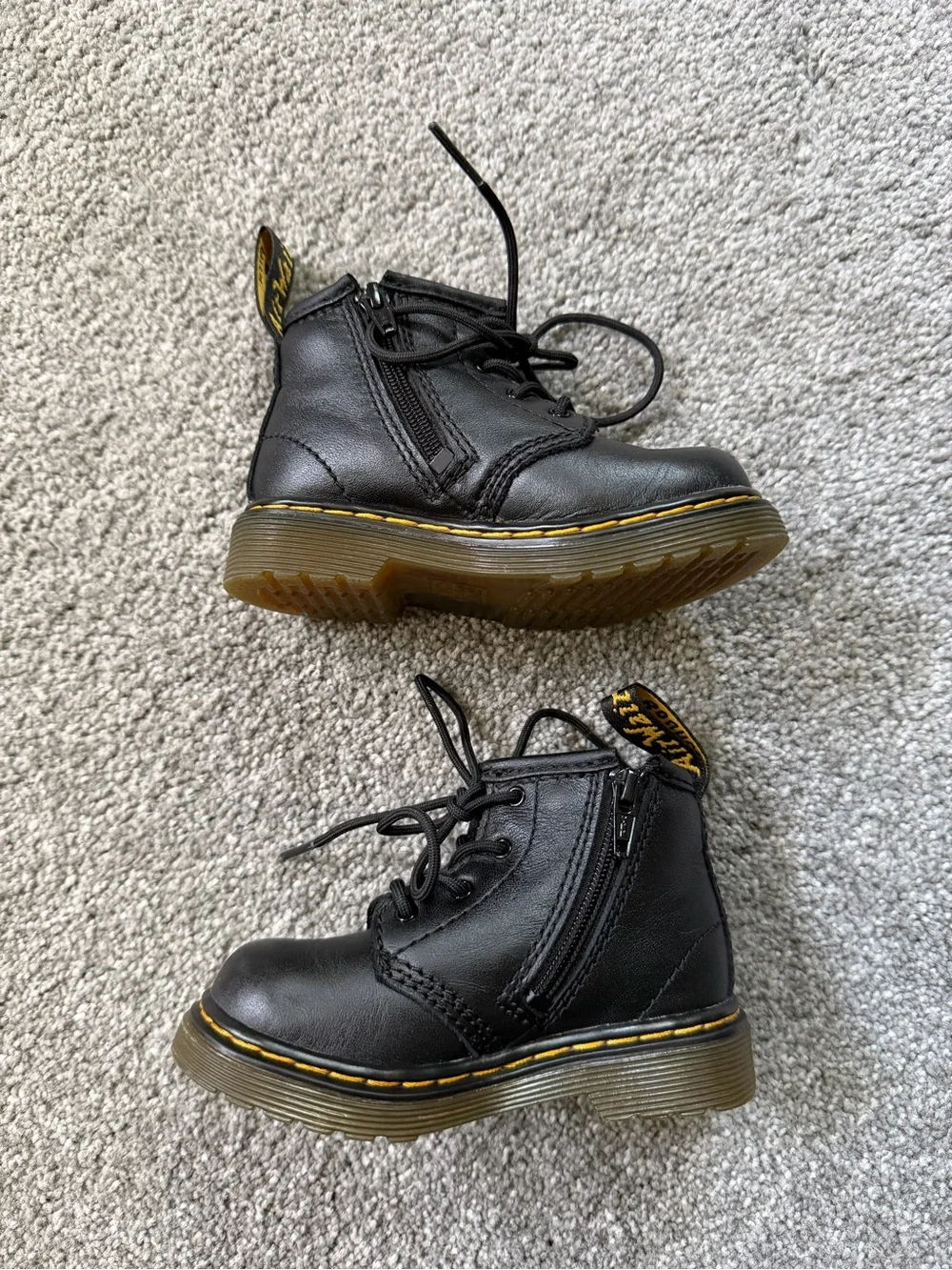 Black Leather Dr. Martens Toddler Boots Size 6 With Side Zipper.